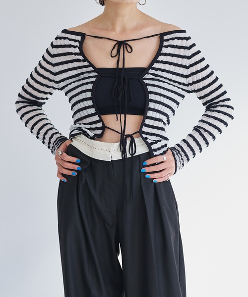 【セール】Sheer boarder cardigan（カーディガン/ボレロ）｜oll（オール）