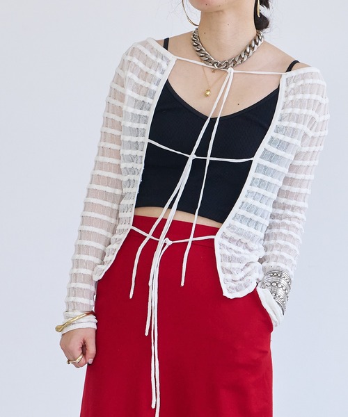 カーディガン Sheer boarder cardigan レディース セール】Sheer boarder cardigan（カーディガン/ボレロ）｜oll