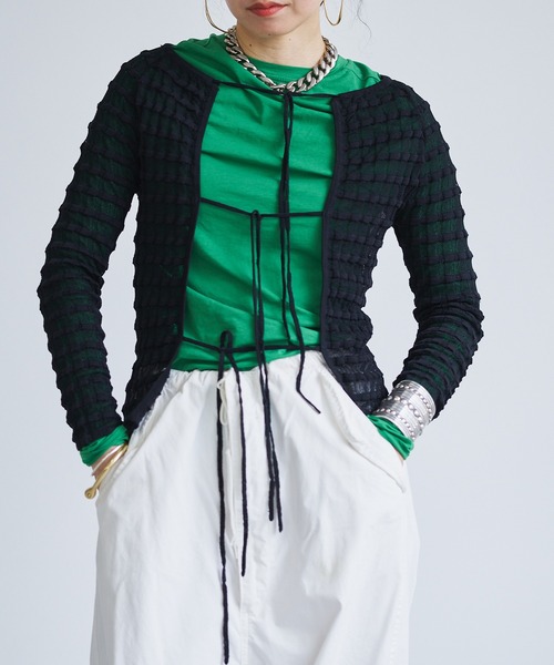 【セール】Sheer boarder cardigan(カーディガン/ボレロ)|oll(オール) 【セール】Sheer boarder cardigan(カーディガン/ボレロ)|oll(オール)