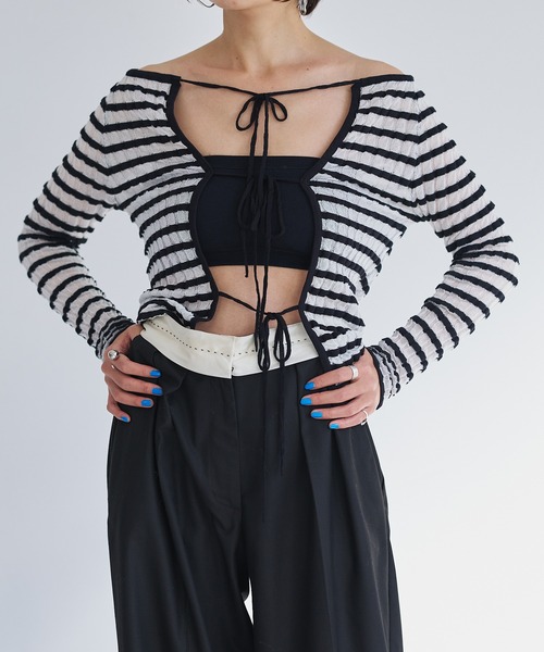 【セール】Sheer boarder cardigan(カーディガン/ボレロ)|oll(オール) 【セール】Sheer boarder cardigan(カーディガン/ボレロ)|oll(オール)