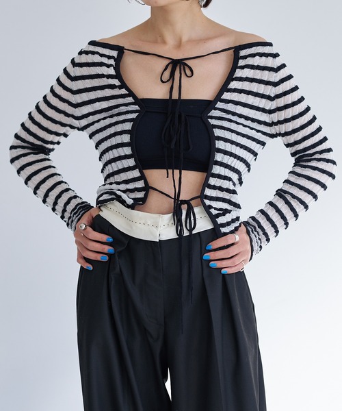 【セール】Sheer boarder cardigan(カーディガン/ボレロ)|oll(オール) 【セール】Sheer boarder cardigan(カーディガン/ボレロ)|oll(オール)