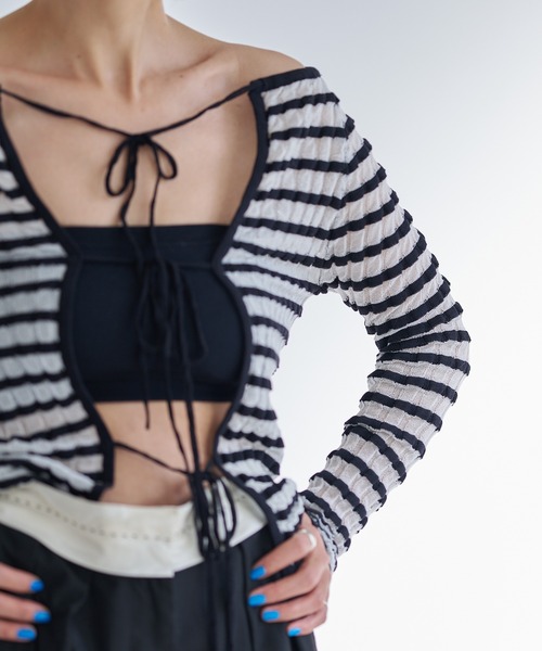 【セール】Sheer boarder cardigan(カーディガン/ボレロ)|oll(オール) 【セール】Sheer boarder cardigan(カーディガン/ボレロ)|oll(オール)