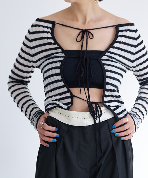 【セール】Sheer boarder cardigan(カーディガン/ボレロ)|oll(オール) 【セール】Sheer boarder cardigan(カーディガン/ボレロ)|oll(オール)