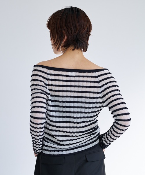 【セール】Sheer boarder cardigan(カーディガン/ボレロ)|oll(オール) 【セール】Sheer boarder cardigan(カーディガン/ボレロ)|oll(オール)