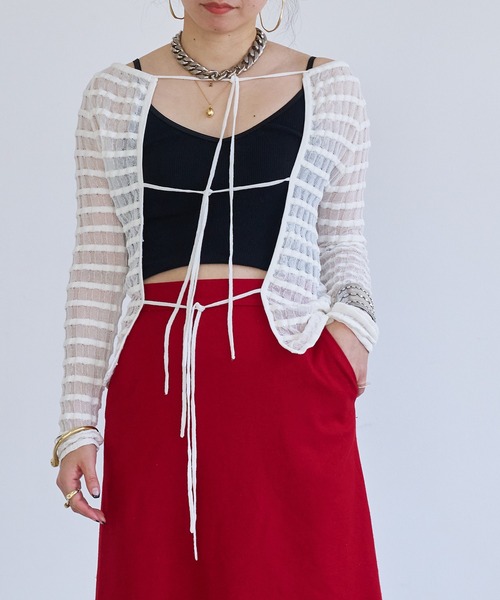 【セール】Sheer boarder cardigan(カーディガン/ボレロ)|oll(オール) 【セール】Sheer boarder cardigan(カーディガン/ボレロ)|oll(オール)