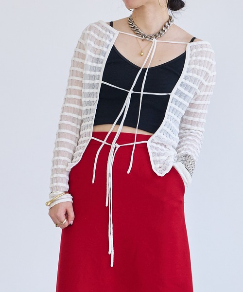 【セール】Sheer boarder cardigan(カーディガン/ボレロ)|oll(オール) 【セール】Sheer boarder cardigan(カーディガン/ボレロ)|oll(オール)