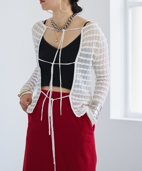 【セール】Sheer boarder cardigan(カーディガン/ボレロ)|oll(オール) 【セール】Sheer boarder cardigan(カーディガン/ボレロ)|oll(オール)