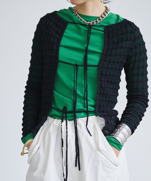 【セール】Sheer boarder cardigan(カーディガン/ボレロ)|oll(オール) 【セール】Sheer boarder cardigan(カーディガン/ボレロ)|oll(オール)