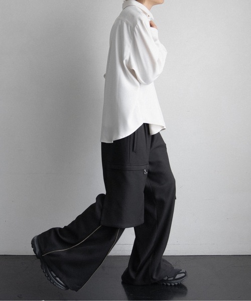 casper john バリアスルーズシャツ　ドレープベロア　ブルー　M CASPER JOHN（キャスパージョン）の「Various loose shirts