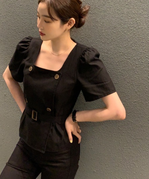 N.s(エヌドットエス)の「ダブルボタンスクエアネックブラウス(シャツ/ブラウス・レディース・ブラック/ベージュ/アイボリー・FREE)」の4枚目の写真