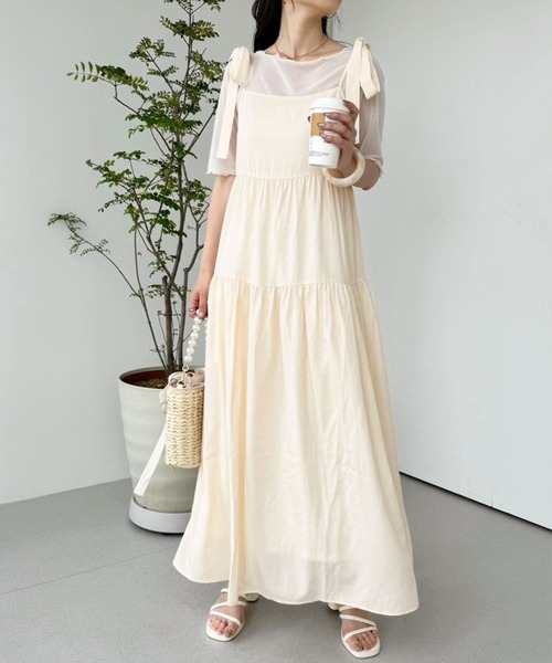 one after another NICE CLAUP（ワンアフターアナザーナイスクラップ）の「肩リボンティアードワンピース/WEB限定アイテム/リバイバル（ワンピース・レディース・ブラック/アイボリー/レッド/ピンク/グレー・MEDIUM/SMALL）」の21枚目の写真