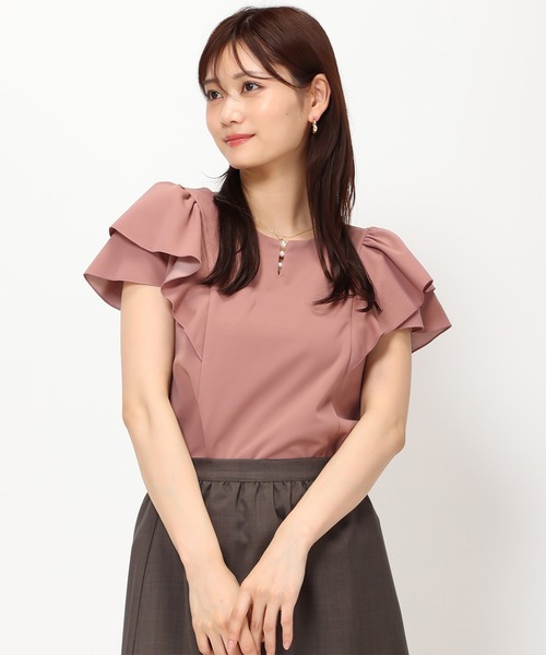 MISCH MASCH(ミッシュマッシュ)の「■2024春夏新作■フレア袖パールカットブラウス/MM428102(シャツ/ブラウス・レディース・グレー/モカ/ホワイト/ブラック・フリ-)」の4枚目の写真