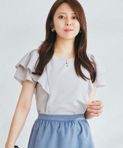 MISCH MASCH(ミッシュマッシュ)の「■2024春夏新作■フレア袖パールカットブラウス/MM428102(シャツ/ブラウス・レディース・グレー/モカ/ホワイト/ブラック・フリ-)」の8枚目の写真