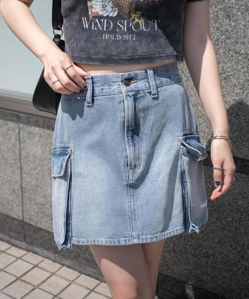 セール】WEGO/カーゴポケットデニムミニスカート（デニムスカート