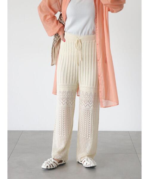 Lugnoncure(ルノンキュール)の「編地切替ニットパンツ(その他パンツ・レディース・グレー/オフホワイト/ブラック・F)」の2枚目の写真