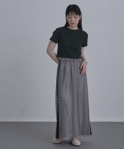 miette(ミエット)の「リボンクロップドTシャツ(Tシャツ/カットソー・レディース・オフホワイト/ブラック・FREE)」の8枚目の写真