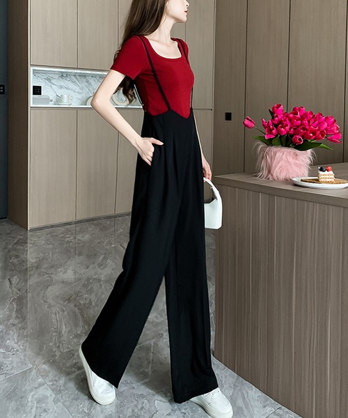 Primazel（プリマゼル）の「タック入りストレートサロペットパンツ（サロペット/オーバーオール・レディース・ブラック・M）」の5枚目の写真