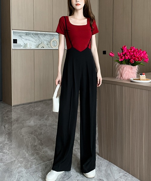 Primazel（プリマゼル）の「タック入りストレートサロペットパンツ（サロペット/オーバーオール・レディース・ブラック・M）」の6枚目の写真