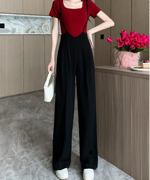 Primazel（プリマゼル）の「タック入りストレートサロペットパンツ（サロペット/オーバーオール・レディース・ブラック・M）」の7枚目の写真