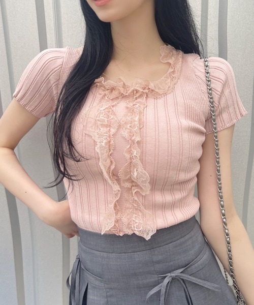 Ada.（エイダ）の「レース フリル デザイン ニット バレエコア Tシャツ