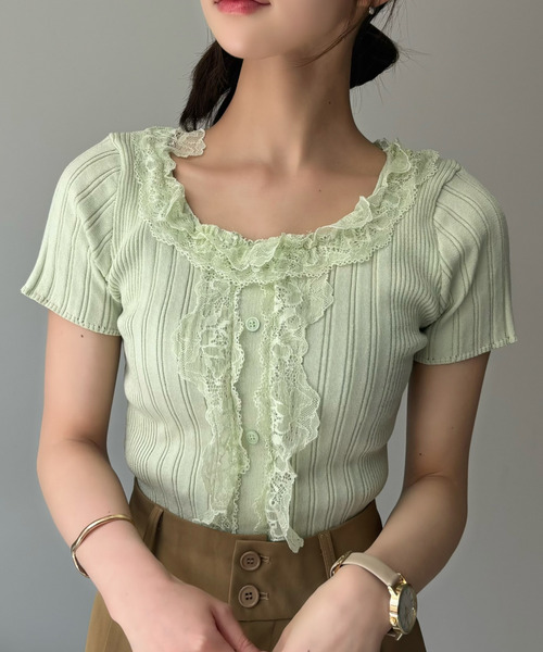 Ada.（エイダ）の「レース フリル デザイン ニット バレエコア Tシャツ