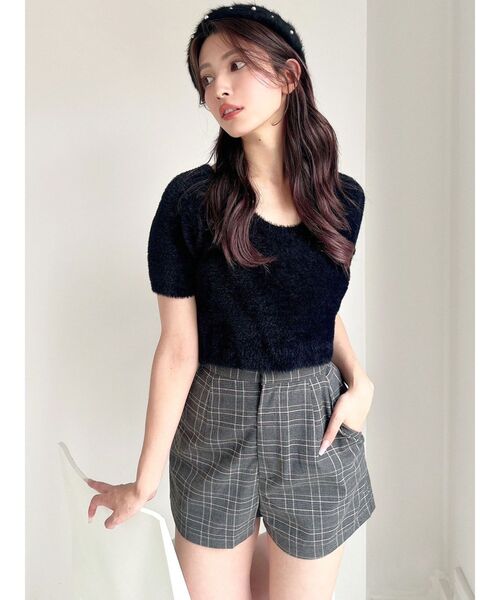 RESEXXY（リゼクシー）の「ミニシャギーニットトップス（ニット/セーター・レディース・パープル/ホワイト/ブラック・FREE）」の4枚目の写真