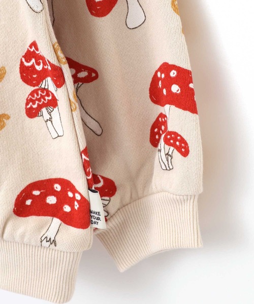 MAKE YOUR DAY（メイクユアデイ）の「ニョキニョキきのこ総柄裏毛トレーナー■80～140cm（スウェット・キッズ・ベージュ/アイボリー・100/90/140/130/80/120/110）」の11枚目の写真