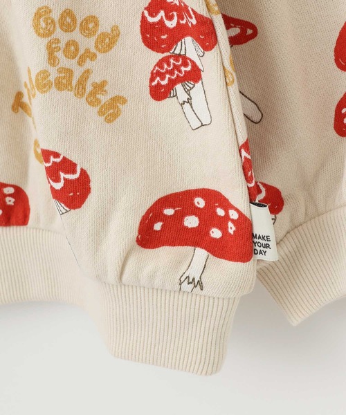 MAKE YOUR DAY（メイクユアデイ）の「ニョキニョキきのこ総柄裏毛トレーナー■80～140cm（スウェット・キッズ・ベージュ/アイボリー・100/90/140/130/80/120/110）」の12枚目の写真