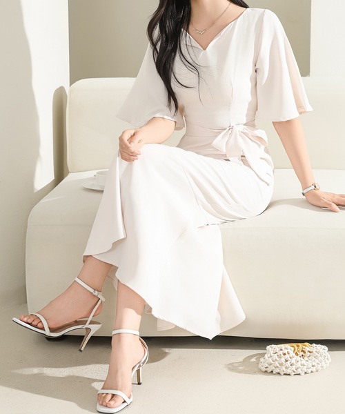 MARIHA フレアスリーブ ロングドレス 36 夏のレディのドレス (パフスリーブ)