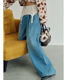 タックワイドデニムパンツ