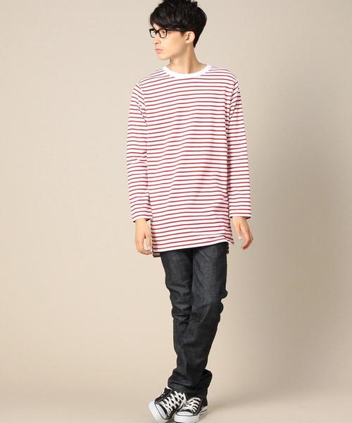 MONKEY TIME（モンキータイム）の「＜monkey time＞ 40/2 BORDER LONG TEE/カットソー◆（Tシャツ/カットソー・メンズ・ブラック/レッド・LARGE/MEDIUM/SMALL/X-LARGE）」の8枚目の写真
