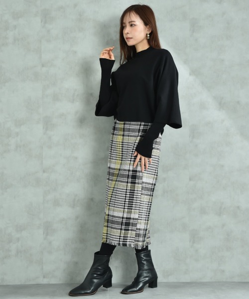 INTERPLANET（インタープラネット）の「ＢＩＧチェックツイードタイトスカート（スカート・レディース・イエロー/ブラック・FREE）」の7枚目の写真