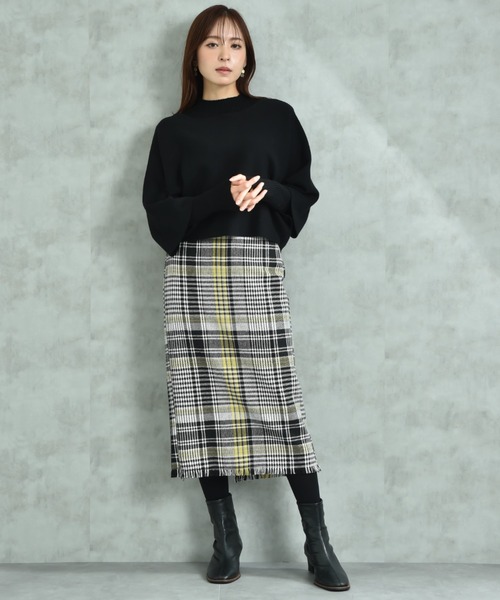 INTERPLANET（インタープラネット）の「ＢＩＧチェックツイードタイトスカート（スカート・レディース・イエロー/ブラック・FREE）」の8枚目の写真