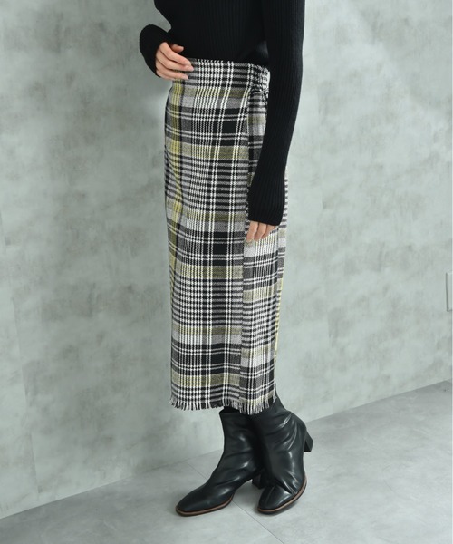 INTERPLANET（インタープラネット）の「ＢＩＧチェックツイードタイトスカート（スカート・レディース・イエロー/ブラック・FREE）」の12枚目の写真
