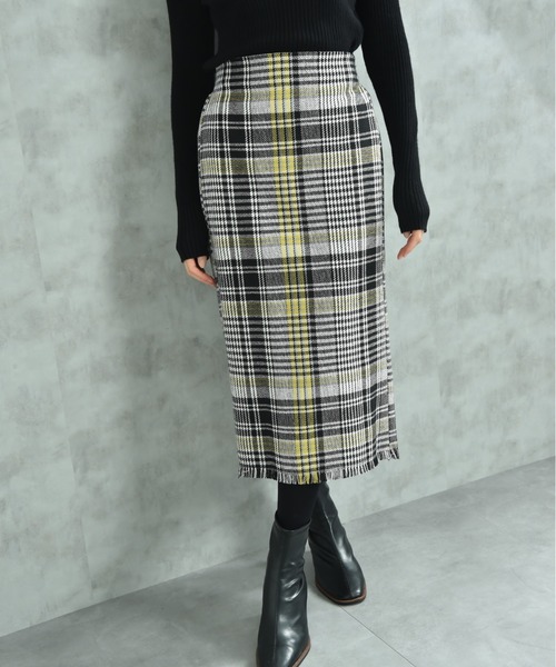 INTERPLANET（インタープラネット）の「ＢＩＧチェックツイードタイトスカート（スカート・レディース・イエロー/ブラック・FREE）」の13枚目の写真