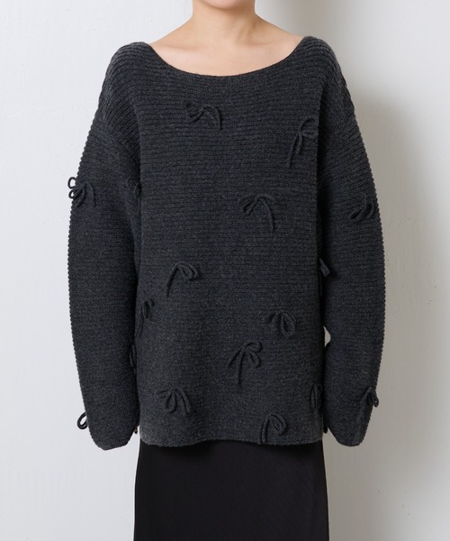 COLLAGE GALLARDAGALANTE（コラージュガリャルダガランテ）の「リボンオーバーニット（ニット/セーター・レディース・チャコールグレー/モカ・FREE）」の21枚目の写真