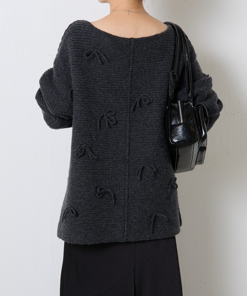 COLLAGE GALLARDAGALANTE（コラージュガリャルダガランテ）の「リボンオーバーニット（ニット/セーター・レディース・チャコールグレー/モカ・FREE）」の6枚目の写真