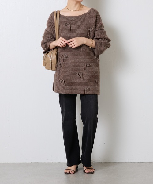 COLLAGE GALLARDAGALANTE（コラージュガリャルダガランテ）の「リボンオーバーニット（ニット/セーター・レディース・チャコールグレー/モカ・FREE）」の11枚目の写真