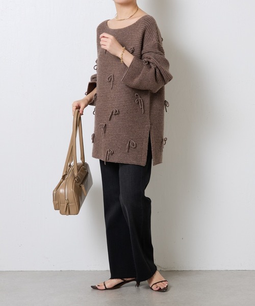 COLLAGE GALLARDAGALANTE（コラージュガリャルダガランテ）の「リボンオーバーニット（ニット/セーター・レディース・チャコールグレー/モカ・FREE）」の16枚目の写真