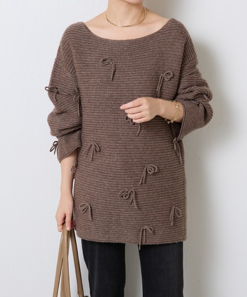 COLLAGE GALLARDAGALANTE（コラージュガリャルダガランテ）の「リボンオーバーニット（ニット/セーター・レディース・チャコールグレー/モカ・FREE）」の12枚目の写真