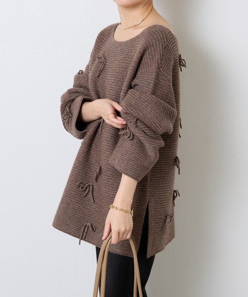 COLLAGE GALLARDAGALANTE（コラージュガリャルダガランテ）の「リボンオーバーニット（ニット/セーター・レディース・チャコールグレー/モカ・FREE）」の13枚目の写真
