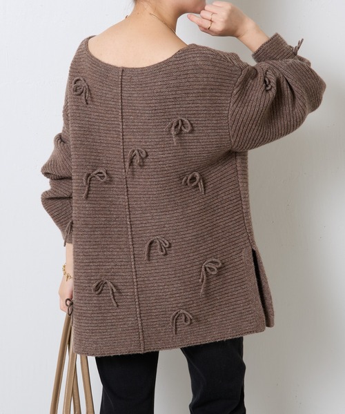 COLLAGE GALLARDAGALANTE（コラージュガリャルダガランテ）の「リボンオーバーニット（ニット/セーター・レディース・チャコールグレー/モカ・FREE）」の14枚目の写真