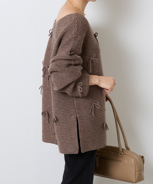 COLLAGE GALLARDAGALANTE（コラージュガリャルダガランテ）の「リボンオーバーニット（ニット/セーター・レディース・チャコールグレー/モカ・FREE）」の15枚目の写真