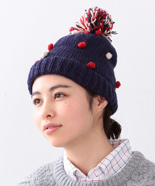 BEAMS BOY(ビームスボーイ)の「BEAMS BOY / ポンワッチキャップ(ニットキャップ/ビーニー・レディース・ナチュラル/ネイビー・ONE SIZE)」の1枚目の写真