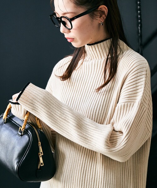 FREAK'S STORE（フリークスストア）の「限定展開　配色ライン リブ ニット ハイネック プルオーバー（ニット/セーター・レディース・ライトグレー/ブラック/パープル/ネイビー/ブルー/ナチュラル・ﾌﾘ-）」の8枚目の写真