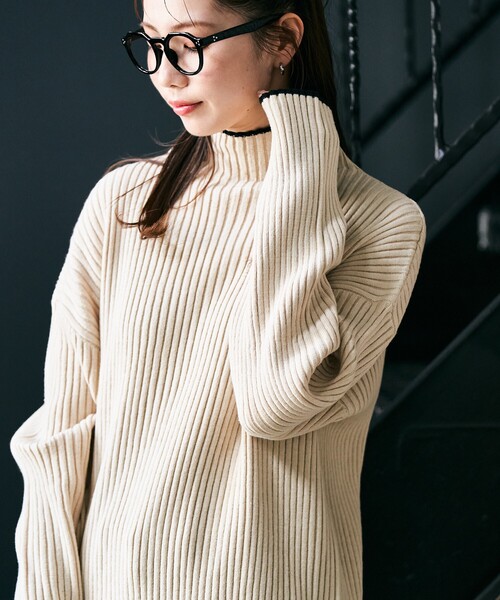 FREAK'S STORE（フリークスストア）の「限定展開　配色ライン リブ ニット ハイネック プルオーバー（ニット/セーター・レディース・ライトグレー/ブラック/パープル/ネイビー/ブルー/ナチュラル・ﾌﾘ-）」の9枚目の写真