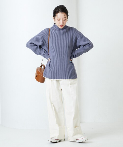 FREAK'S STORE（フリークスストア）の「限定展開　配色ライン リブ ニット ハイネック プルオーバー（ニット/セーター・レディース・ライトグレー/ブラック/パープル/ネイビー/ブルー/ナチュラル・ﾌﾘ-）」の19枚目の写真