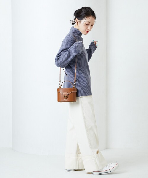 FREAK'S STORE（フリークスストア）の「限定展開　配色ライン リブ ニット ハイネック プルオーバー（ニット/セーター・レディース・ライトグレー/ブラック/パープル/ネイビー/ブルー/ナチュラル・ﾌﾘ-）」の21枚目の写真