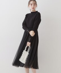 couture brooch | ◆【ふわっと軽い上品なワンピ】ラメニットチュールドッキングワンピース(ワンピース)