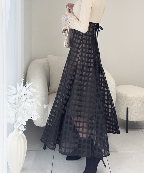 セール】【mily bilet】気分上がる上品シルエット♪袖レースリブニット